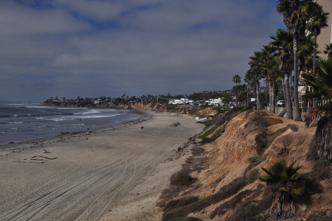 the Pacific Beach boardwalk and shoreline